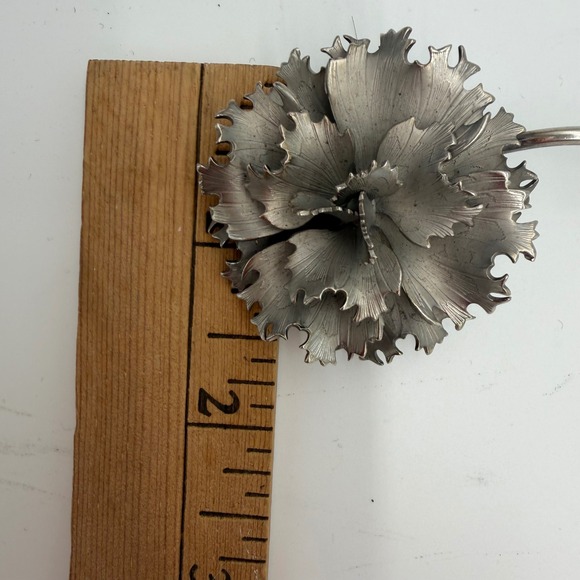 Vintage Giovanni Silver-Tone Sculptural Carnation‎ Flower Brooch - Picture 8 of 8
